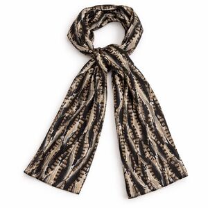 Echo Silk Feather Print Scarf Oblong Black Brown Neutral Classic Boho Chic